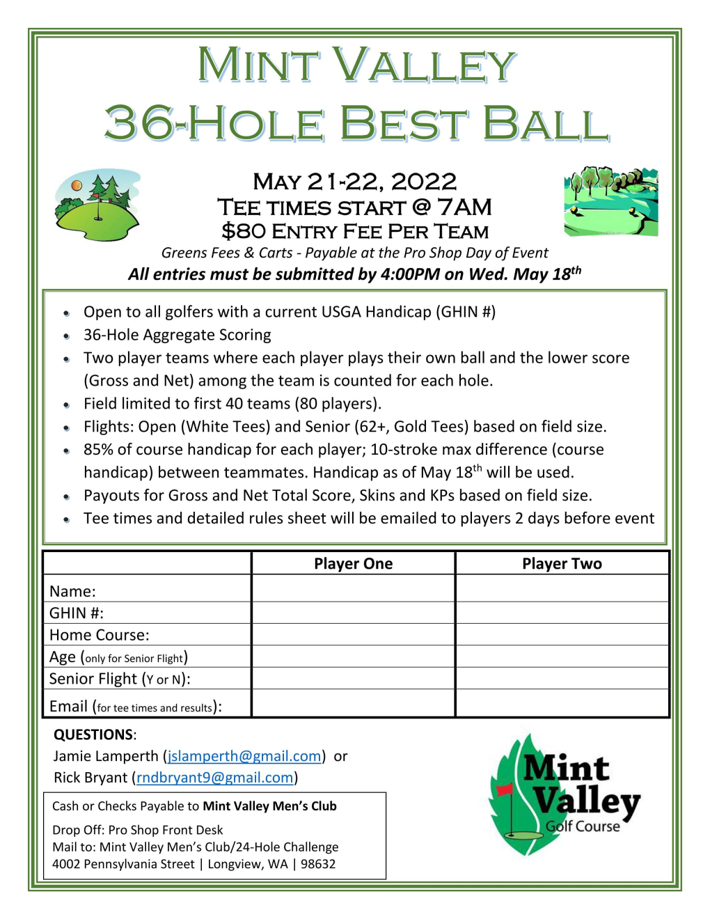 2 Person Best Ball Mint Valley Golf Course