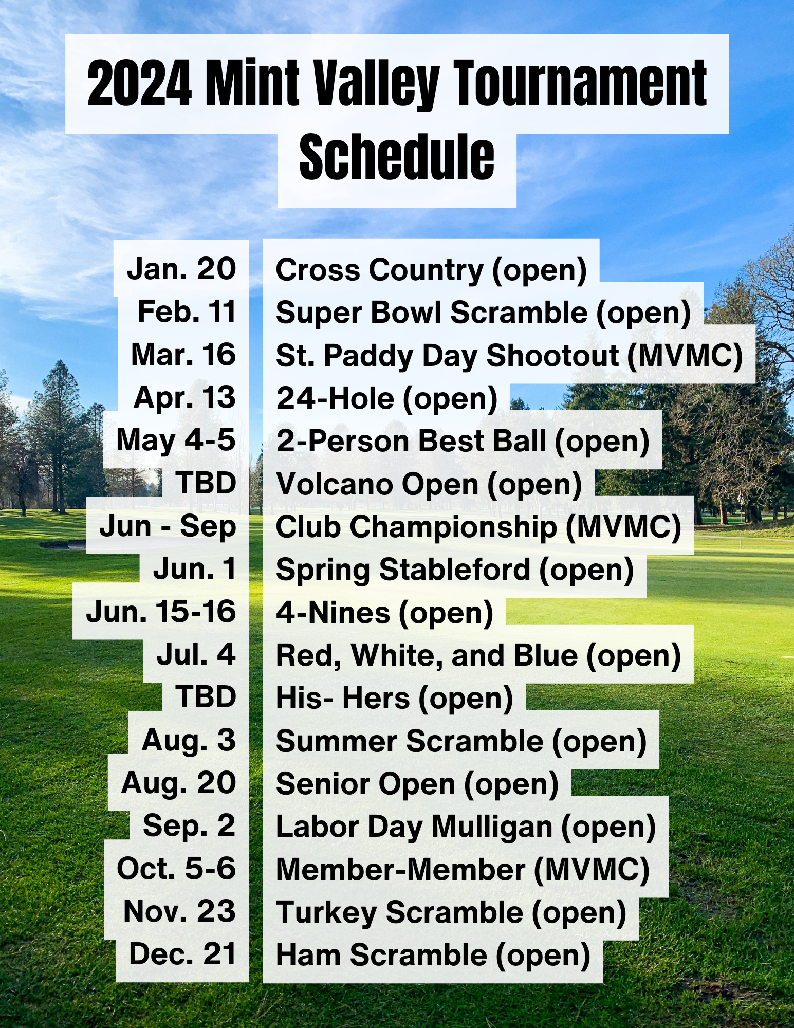 Tournaments Mint Valley Golf Course